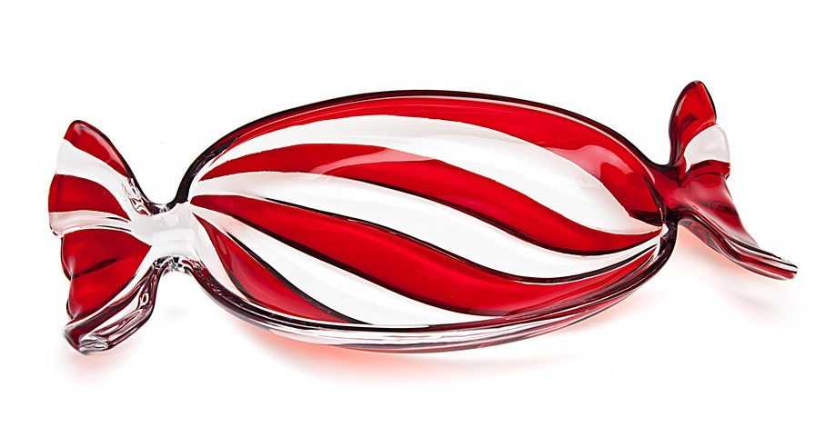 This red and white striped candy dish looks like a peppermint candy in a wrapper