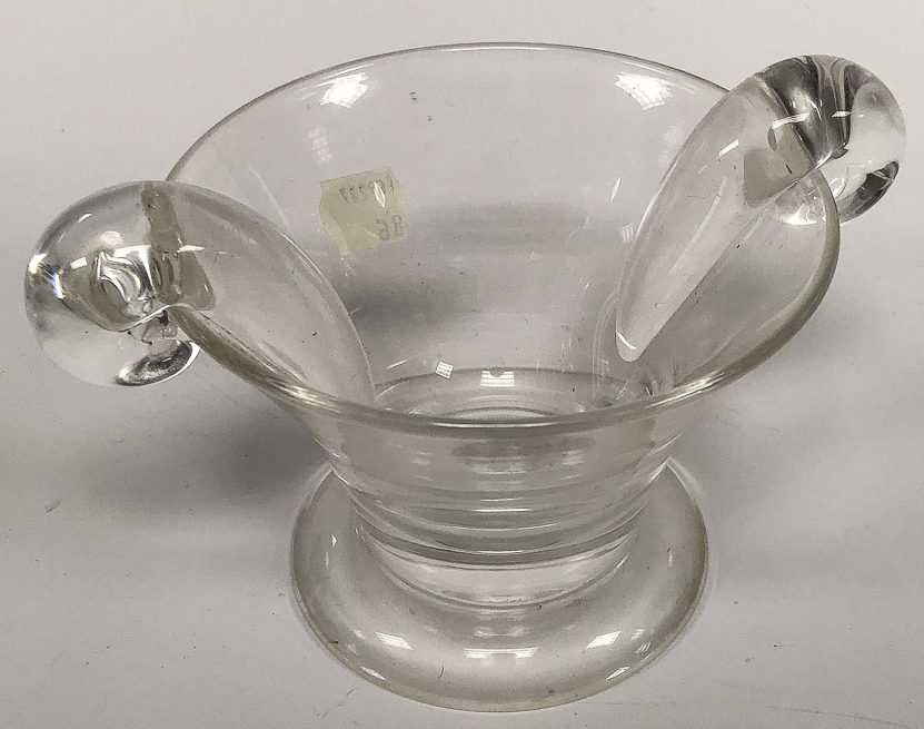 Steuben glass candy dish with two handles, sold in a 2018 auction at Skinner.